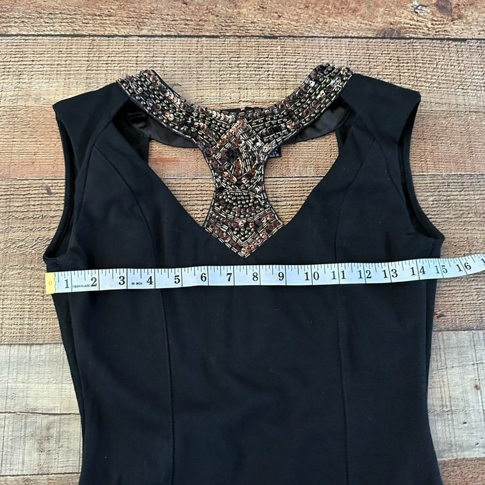 Little Mistress London Black racer back with brown bead embellishment women's 6 - Picture 2 of 11